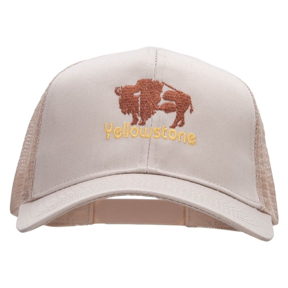 Yellowstone Bison Solid Cotton Twill 5 panel Mesh Back Cap - Khaki OSFM
