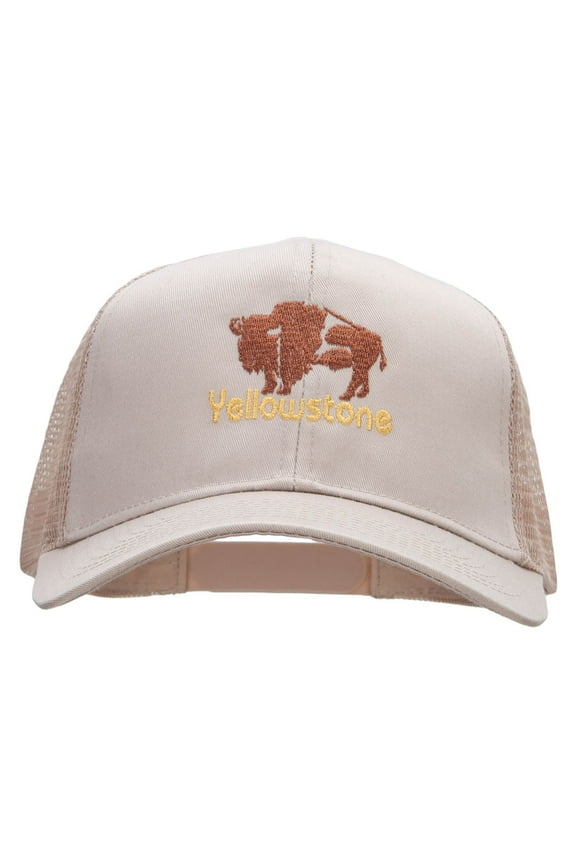 Yellowstone Bison Solid Cotton Twill 5 panel Mesh Back Cap - Khaki OSFM