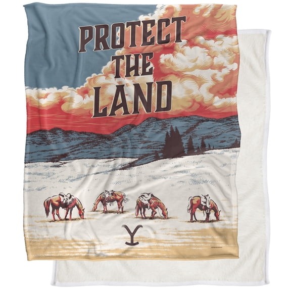 Yellowstone Blanket, 50"x60" Yellowstone Protect The Land Silky Touch Sherpa Back Super Soft Throw Blanket