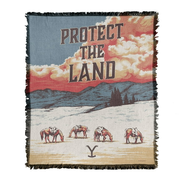 Yellowstone Blanket, 50x60 Yellowstone Protect The Land Woven Tapestry Cotton Blend Fringed Throw Blanket