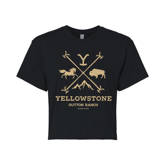 Yellowstone - Branding Iron Badge - Juniors Cropped Cotton Blend T-Shirt