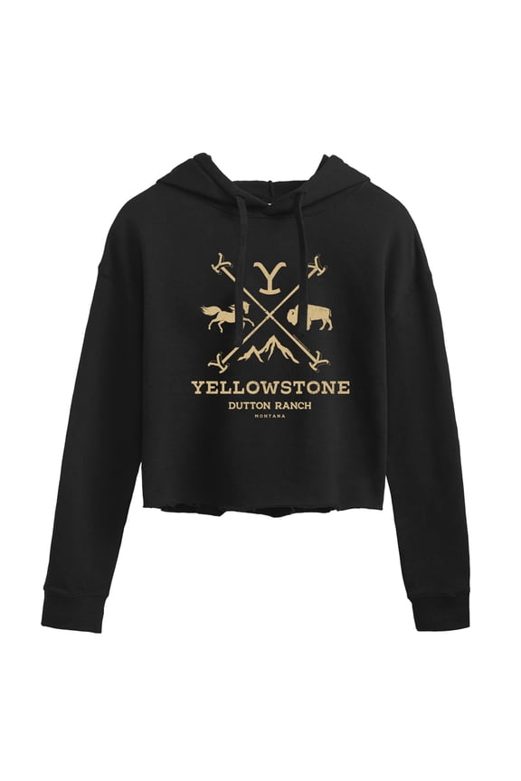 - Branding Iron Badge Cropped Graphic Hoodie