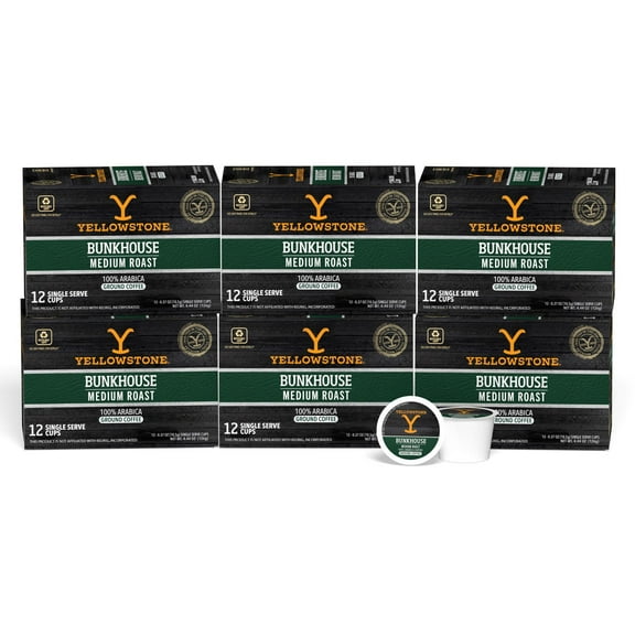 Yellowstone Bunkhouse Medium Roast Coffee Single Serve Pods 12 ct, 6 pack