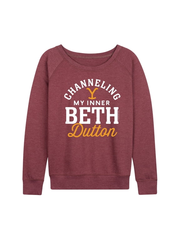 - Channeling Inner Beth Dutton Women's Lightweight French Terry Wide Neck Long Sleeve Graphic Shirt