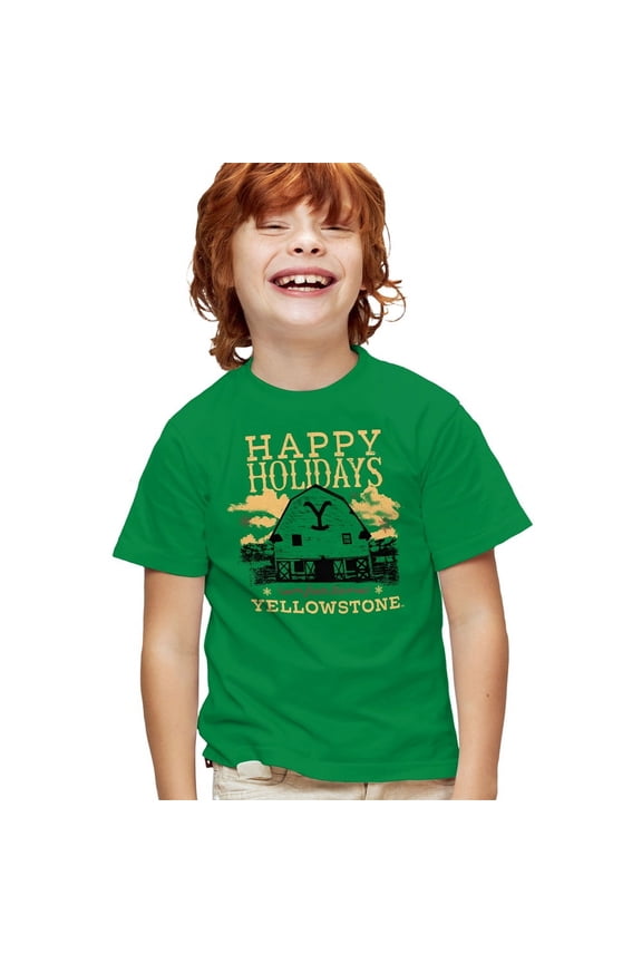 Christmas, Happy Holidays - Dark Kids T Shirt for Youth Boys and Girls, Kelly Green, X-Small