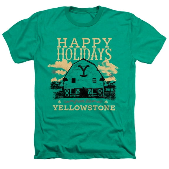 Yellowstone Christmas, Happy Holidays - Dark Unisex Adult Heather T Shirt, Kelly Green Heather, 3X-Large