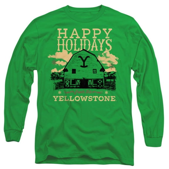 Yellowstone Christmas, Happy Holidays - Dark Unisex Adult Long-Sleeve T Shirt, Kelly Green, X-Large
