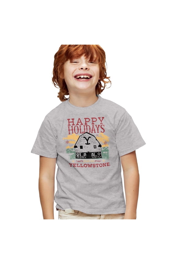 Christmas, Happy Holidays - Light Kids T Shirt for Youth Boys and Girls, Athletic Heather, Large