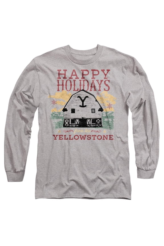 Christmas, Happy Holidays - Light Unisex Adult Long-Sleeve T Shirt, Athletic Heather, 3X-Large