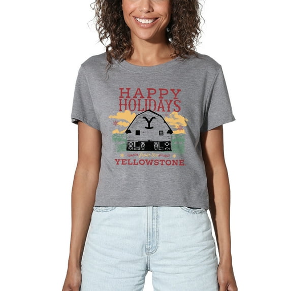 Yellowstone Christmas, Happy Holidays - Light Women's Crop Top T-Shirt, Athletic Heather, Large