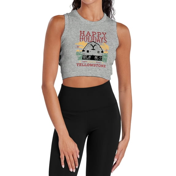 Yellowstone Christmas, Happy Holidays - Light Women's Sleeveless Crop Top Tank, Athletic Heather, Medium