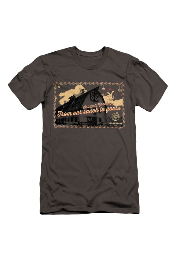 Christmas, Season Greetings From The Yellowstone Unisex Adult Canvas Brand T Shirt, Charcoal, Small