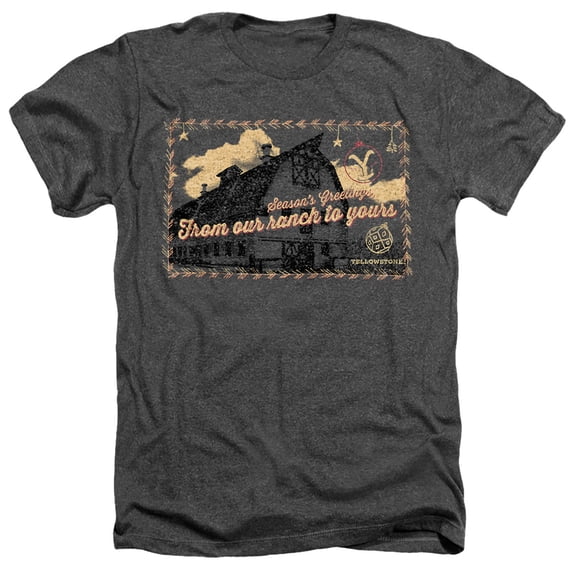 Yellowstone Christmas, Season Greetings From The Yellowstone Unisex Adult Heather T Shirt, Charcoal Heather, Large
