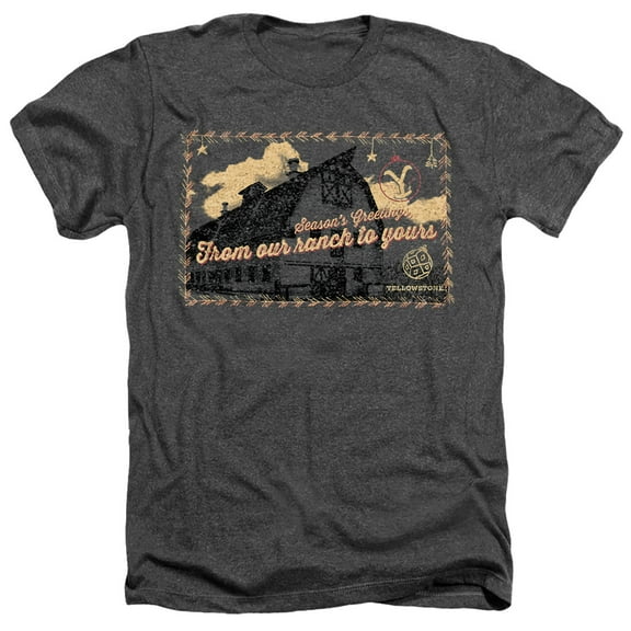 Yellowstone Christmas, Season Greetings From The Yellowstone Unisex Adult Heather T Shirt, Charcoal Heather, X-Large