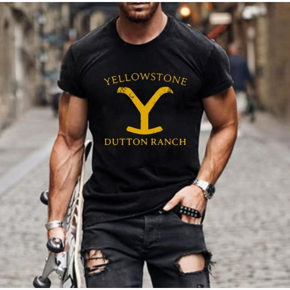 Yellowstone Crewneck Slim-Fit Short-Sleeve Letter Printed T-Shirt Men