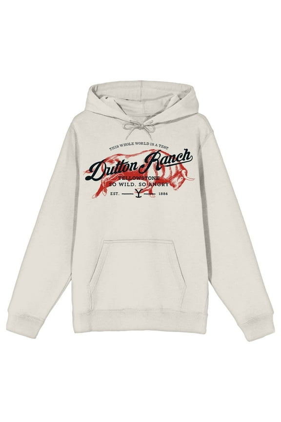 Yellowstone Dutton Ranch Art Long Sleeve Cream Men's Hooded Sweatshirt-Large