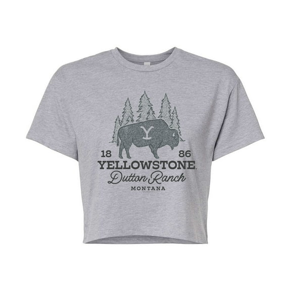 Yellowstone - Dutton Ranch Bison Sketch - Juniors Cropped Cotton Blend T-Shirt