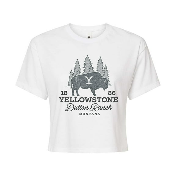 Yellowstone - Dutton Ranch Bison Sketch - Juniors Cropped Cotton Blend T-Shirt