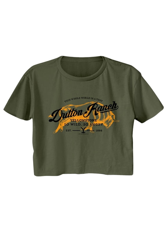 Yellowstone Dutton Ranch Buffalo Military Green Women's Festival Cali Crop T-Shirt
