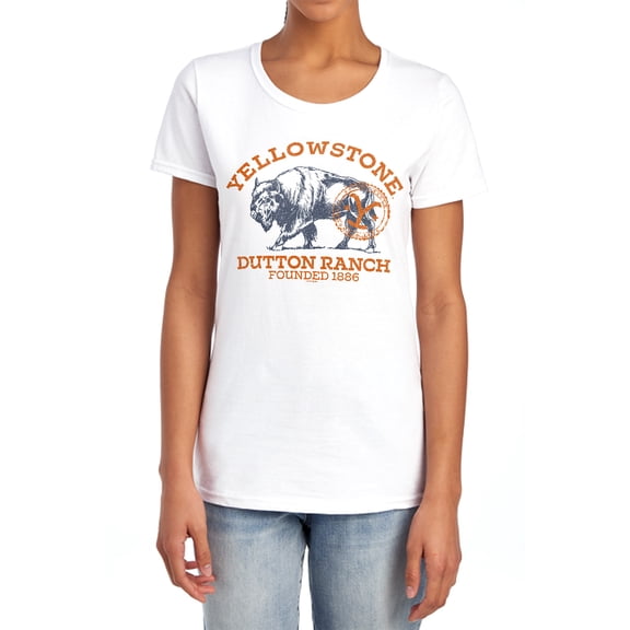 Yellowstone Dutton Ranch Buffalo Women's T Shirt, White, Large