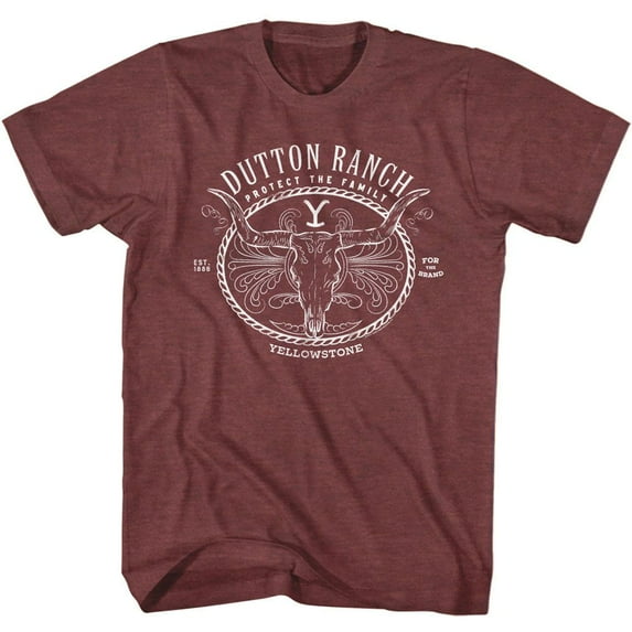 Yellowstone Dutton Ranch Cow Skull Vintage Maroon Heather T-Shirt