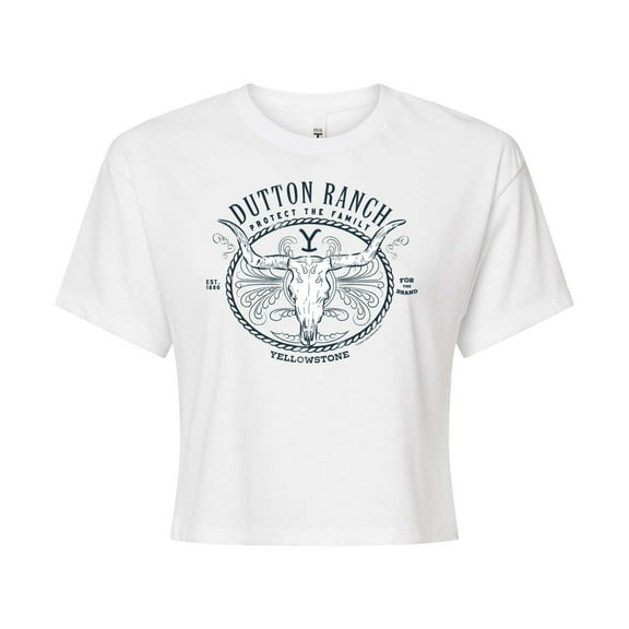 Yellowstone  - Dutton Ranch Decorative Longhorn Skull  - Juniors Cropped Cotton Blend T-Shirt