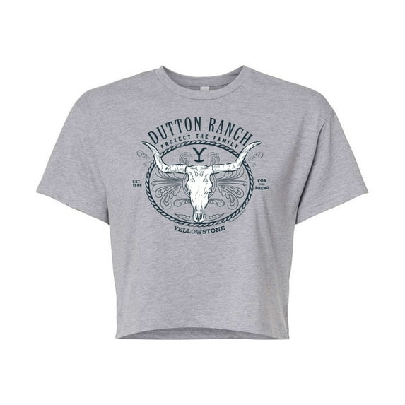 Yellowstone - Dutton Ranch Decorative Longhorn Skull - Juniors Cropped Cotton Blend T-Shirt