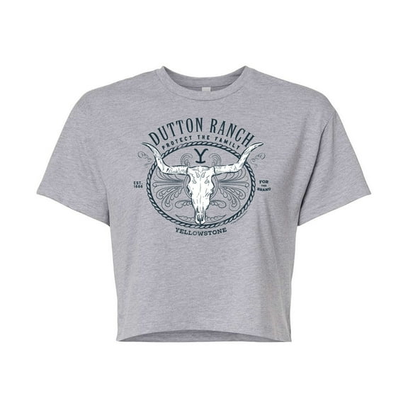 Yellowstone  - Dutton Ranch Decorative Longhorn Skull  - Juniors Cropped Cotton Blend T-Shirt