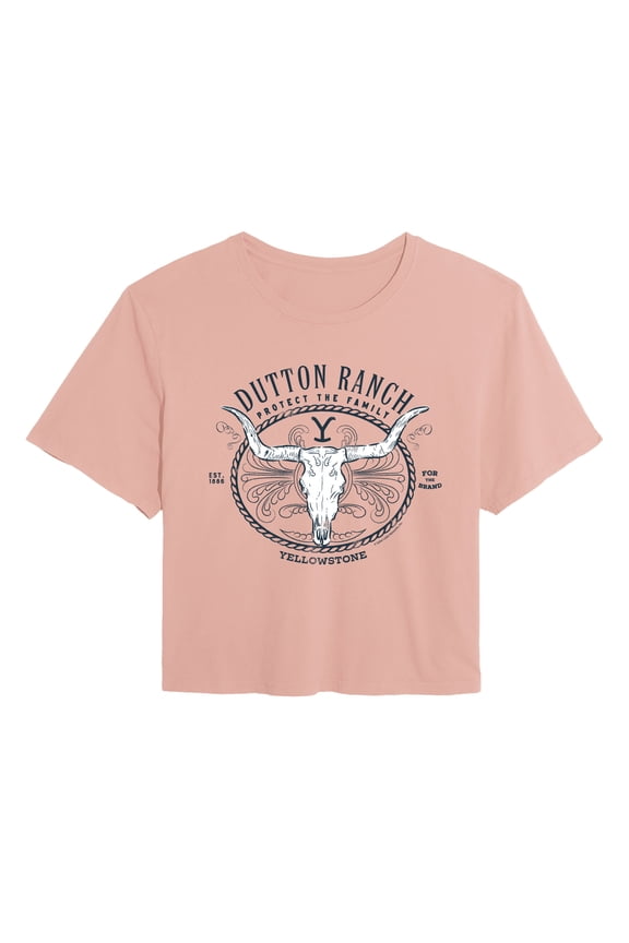 - Dutton Ranch Decorative Longhorn Skull - Juniors Cropped Graphic T-Shirt