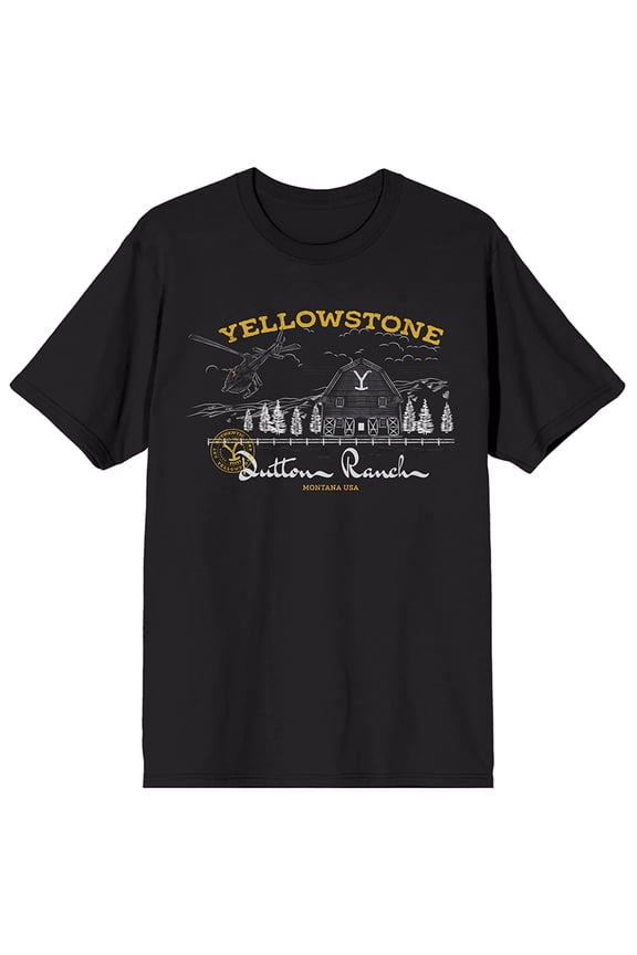 Yellowstone Dutton Ranch Forest Composition Art Crew Neck Short Sleeve Men's Black T-shirt-XS