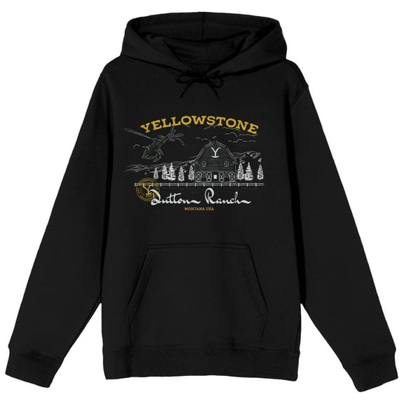 Yellowstone Dutton Ranch Forest Composition Art Long Sleeve Men's Black Hooded Sweatshirt-Medium