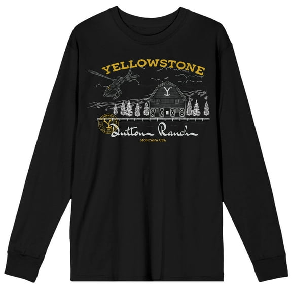 Yellowstone Dutton Ranch Forest Crew Neck Long Sleeve Men's Black Tee-XL