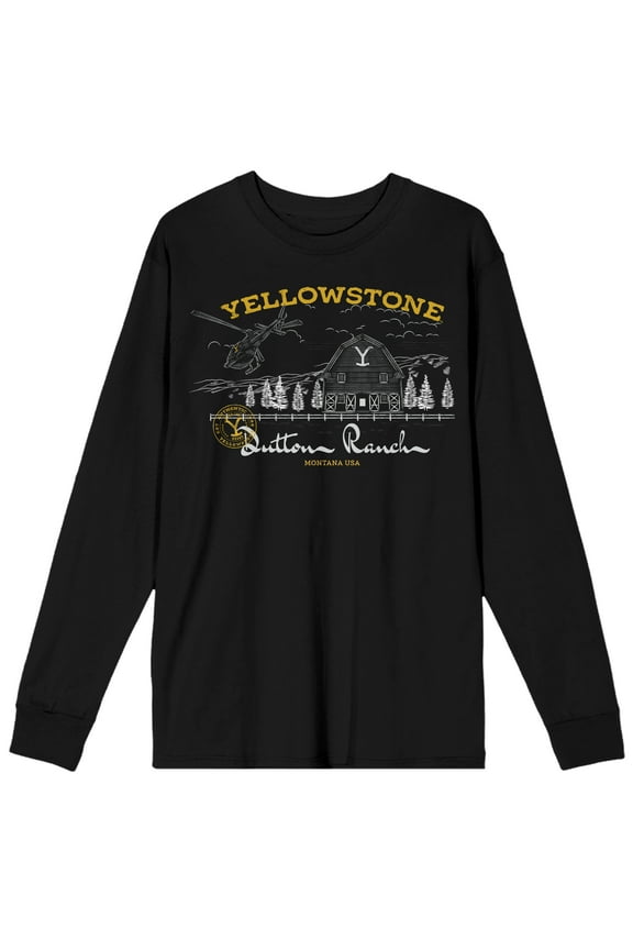Yellowstone Dutton Ranch Forest Crew Neck Long Sleeve Men's Black Tee-XL