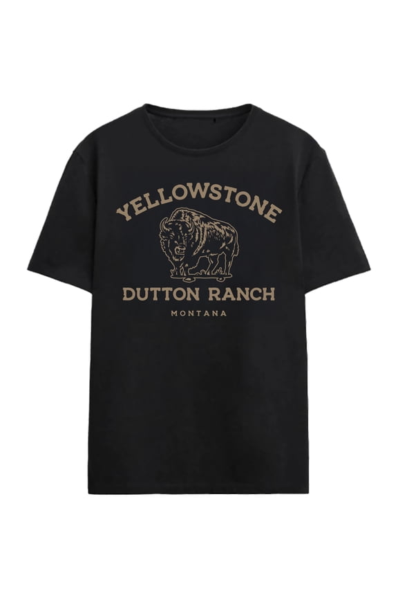 Yellowstone Dutton Ranch Home Of The Bison Adult Black Crew Neck Short Sleeve T-shirt - Small