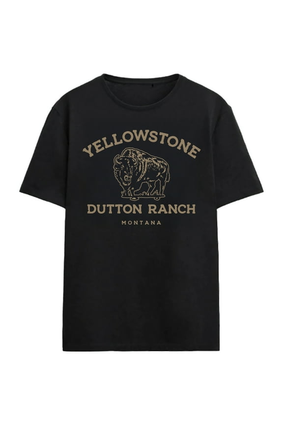 Yellowstone Dutton Ranch Home Of The Bison Adult Black Crew Neck Short Sleeve T-shirt - XS