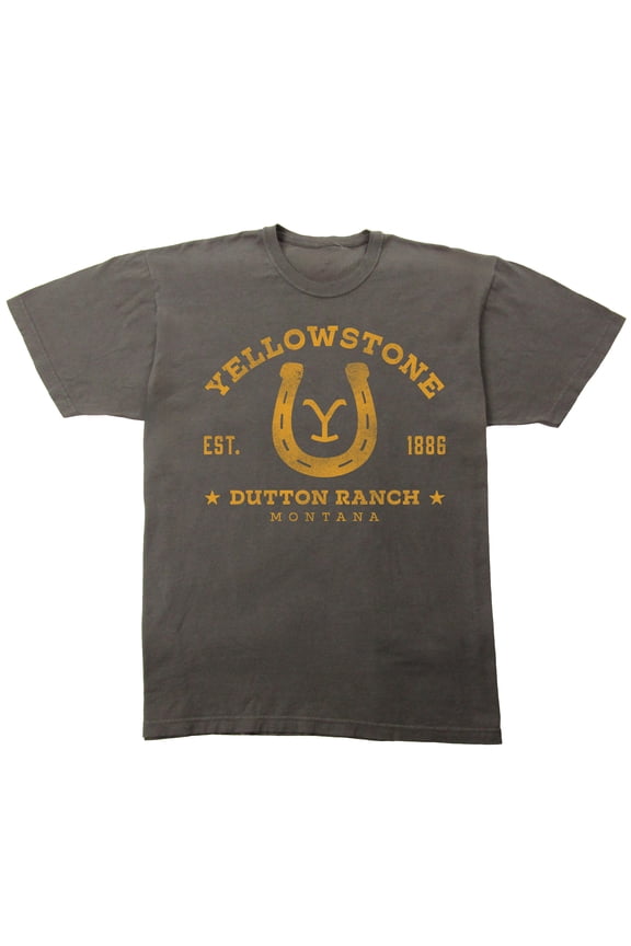 Yellowstone Dutton Ranch Horseshoe Logo Adult Pepper Black Crew Neck Short Sleeve T-shirt-Large