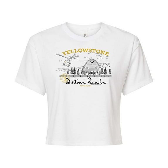 Yellowstone - Dutton Ranch Illustration - Juniors Cropped Cotton Blend T-Shirt