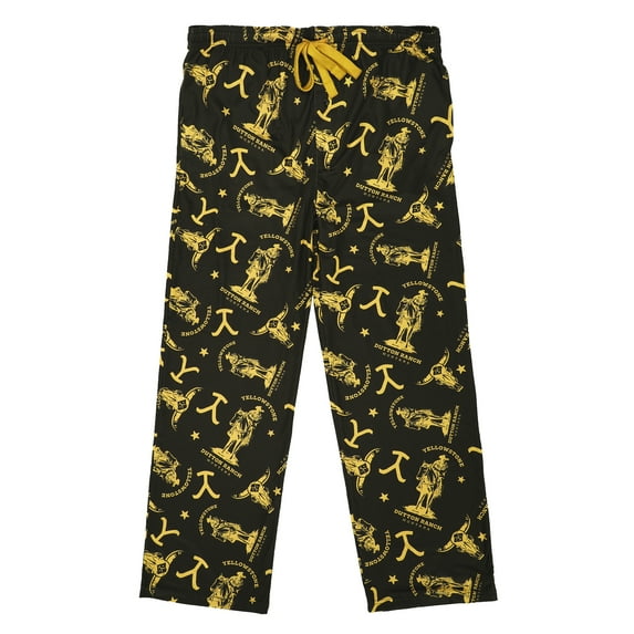 Yellowstone Dutton Ranch & Logo AOP Men's Black Wash Sleep Pajama Pants-Large