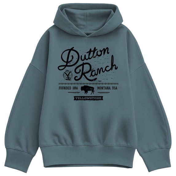 Yellowstone - Dutton Ranch Logo Scene Oversized Fleece Hoodie Sweatshirt
