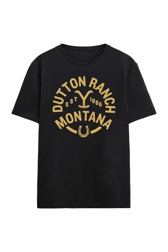 Yellowstone Dutton Ranch Montana Logo Adult Black Crew Neck Short Sleeve T-shirt - XL