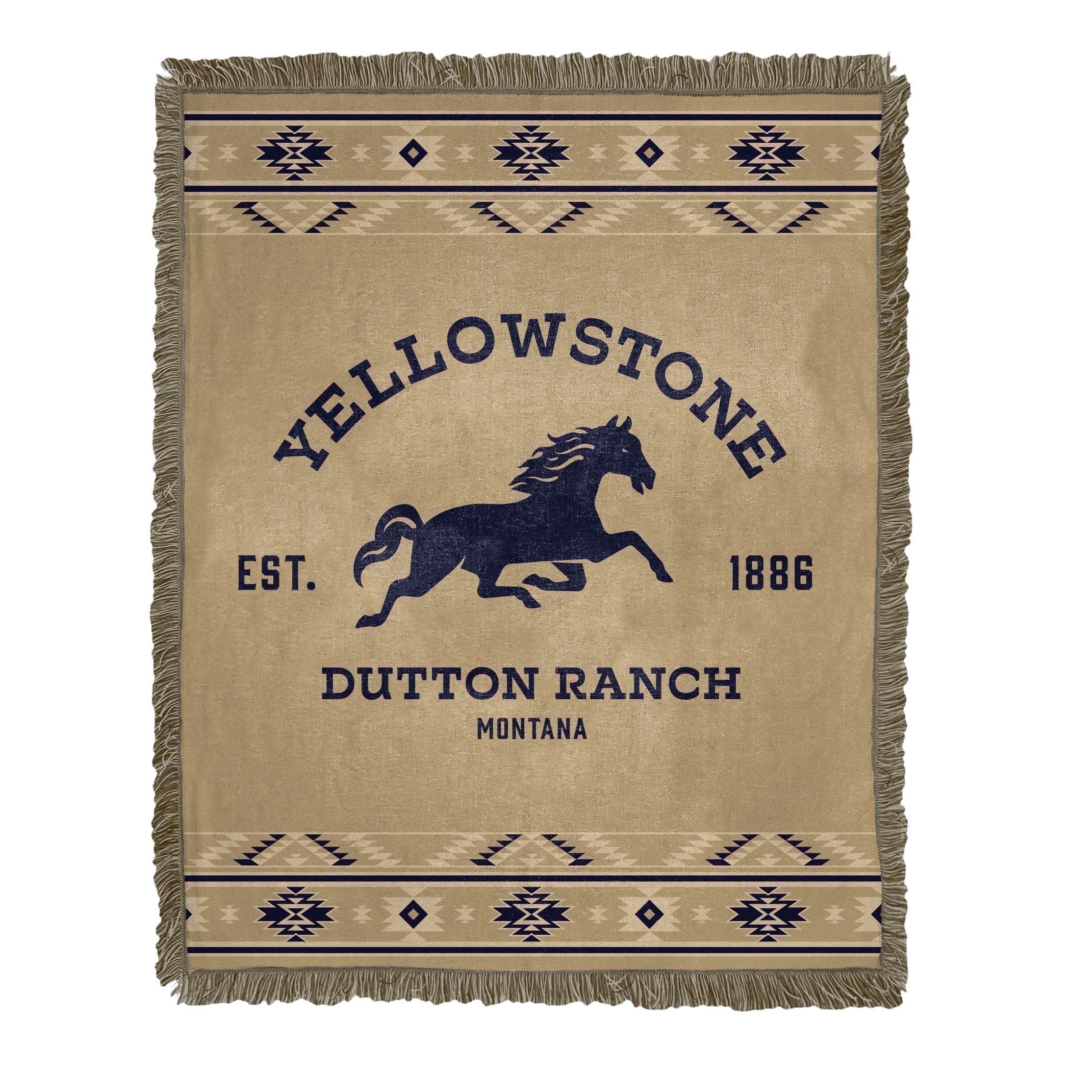 Yellowstone Dutton Ranch Beige and Navy Jacquard Throw Blanket, 46 x 60 inches