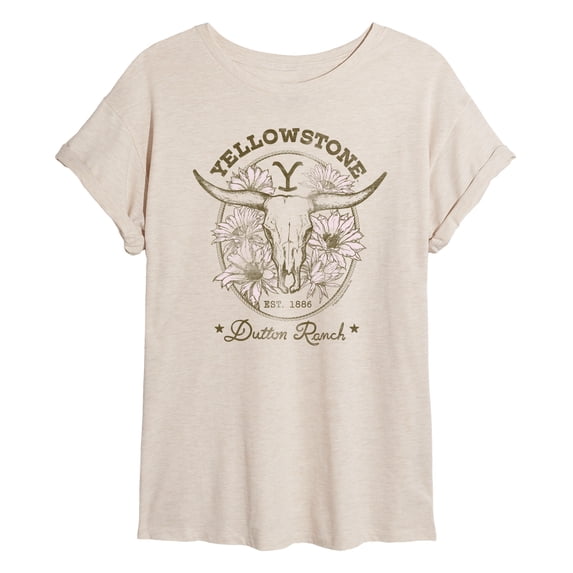 Yellowstone - Dutton Ranch Skull Flowers - Juniors Oversized Graphic T-Shirt