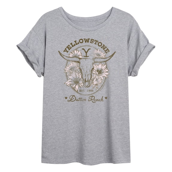 Yellowstone - Dutton Ranch Skull Flowers - Juniors Oversized Graphic T-Shirt