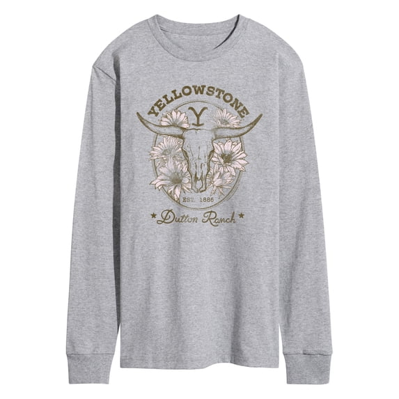 Yellowstone - Dutton Ranch Skull Flowers - Men's Long Sleeve Graphic T-Shirt