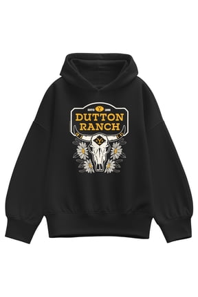 - Dutton Ranch Steer Skull Flower Oversized Fleece Hoodie Sweatshirt