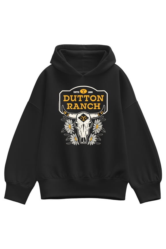 - Dutton Ranch Steer Skull Flower - Women's Oversized Fleece Hoodie Sweatshirt