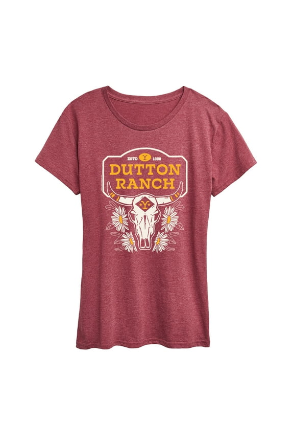 - Dutton Ranch Steer Skull Flower - Women's Short Sleeve Graphic T-Shirt