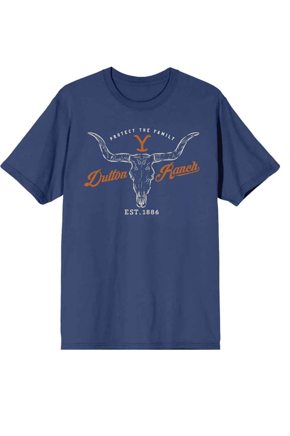 Yellowstone Dutton Ranch Steer Skull Logo Juniors Navy T-shirt-Large