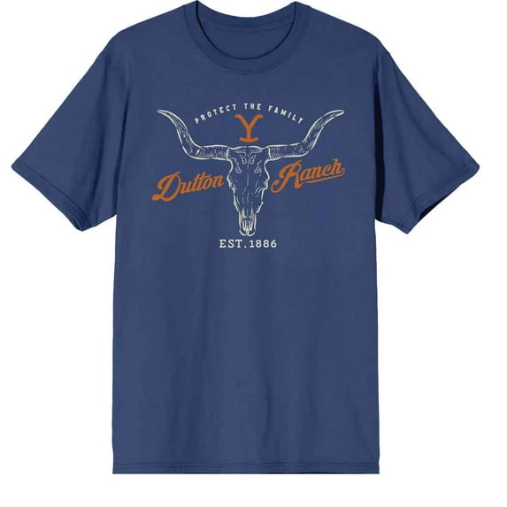 Yellowstone Dutton Ranch Steer Skull Logo Juniors Navy T-shirt-Small