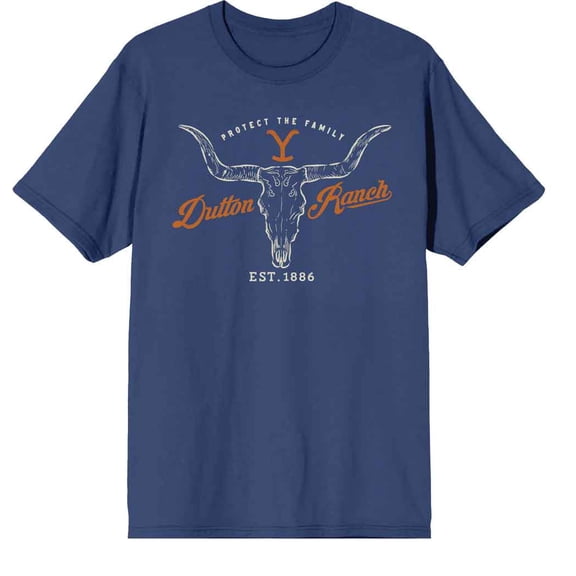Yellowstone Dutton Ranch Steer Skull Logo Juniors Navy T-shirt-XXL